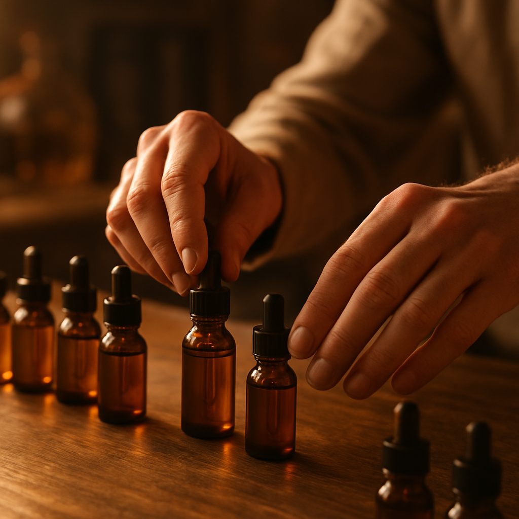 Perfumer arranging fragrance oils
