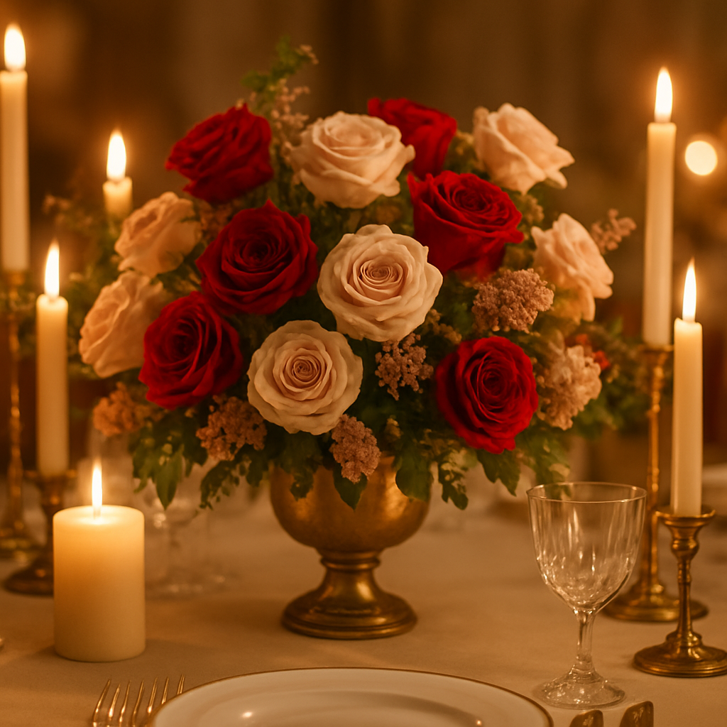 Floral arrangement with candles